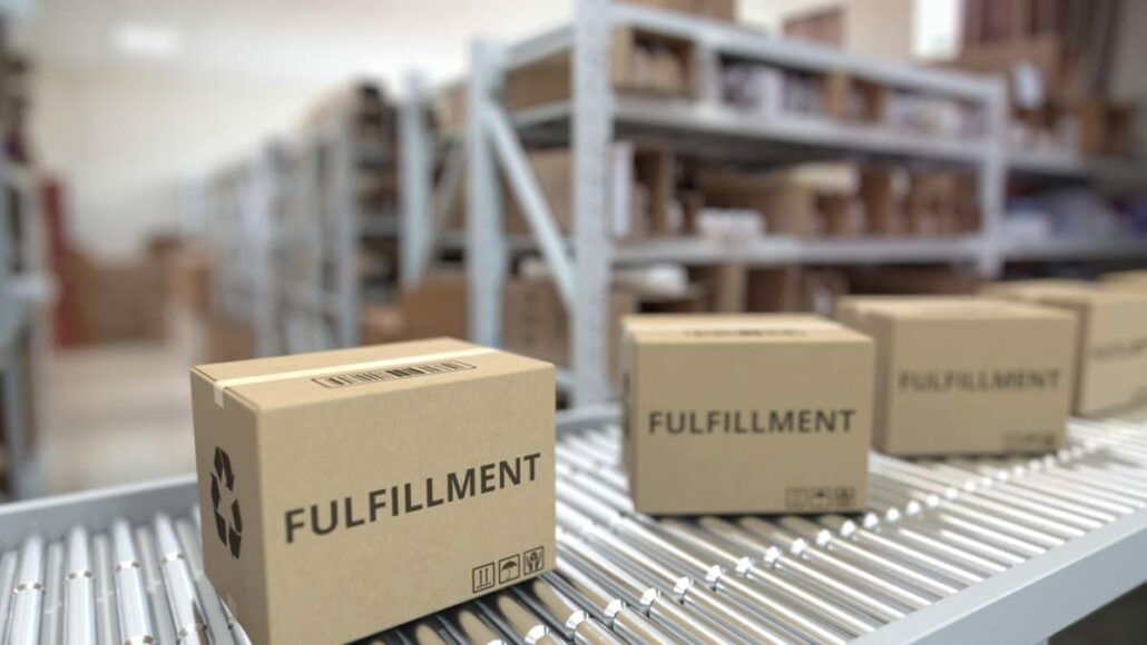 Fulfillment boxes on a conveyor belt